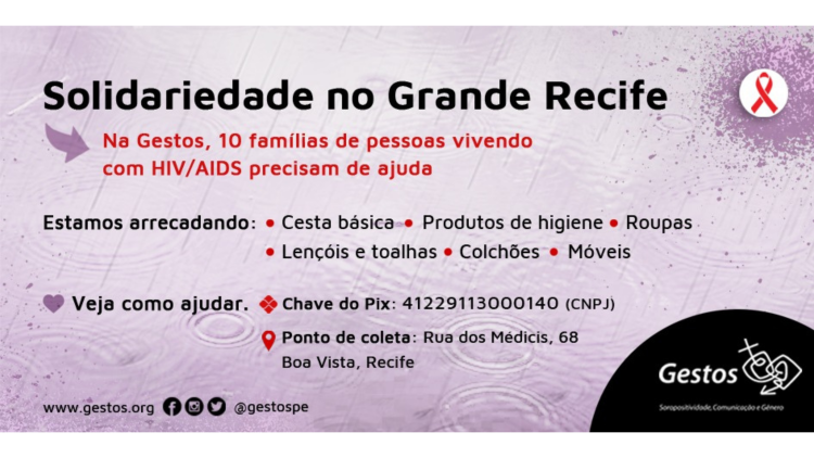 Gestos inicia campanha solidária para ajudar PVHA vítimas das enchentes no Grande Recife